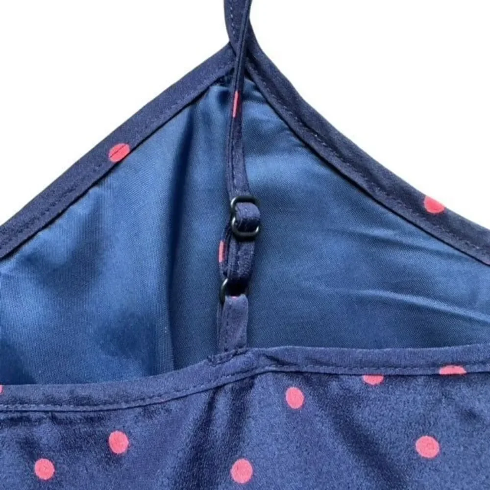 J.Crew Polka Dot Midi Dress Blue Pink‎ Size 8 Sweetheart Spaghetti